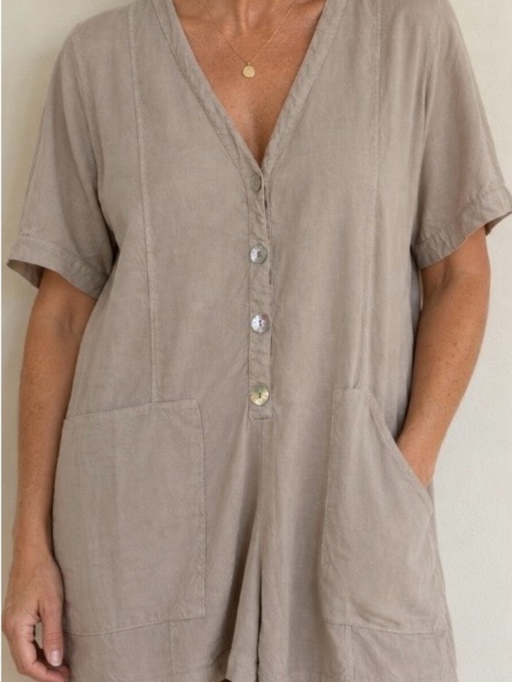 Zara khaki linen jumpsuit romper Women’s M